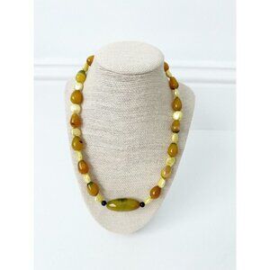 NWT Genuine Pearls & Agate Necklace Beaded Yellow Orange